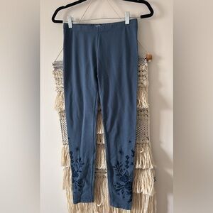 Johnny Was Los Angeles Blue Embroidered Stretch Leggings Pull On XS